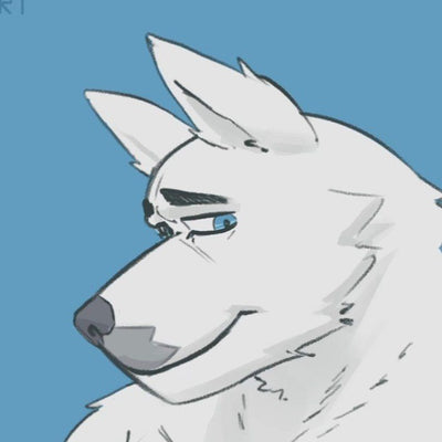 Cartoon wolf character with a blue background